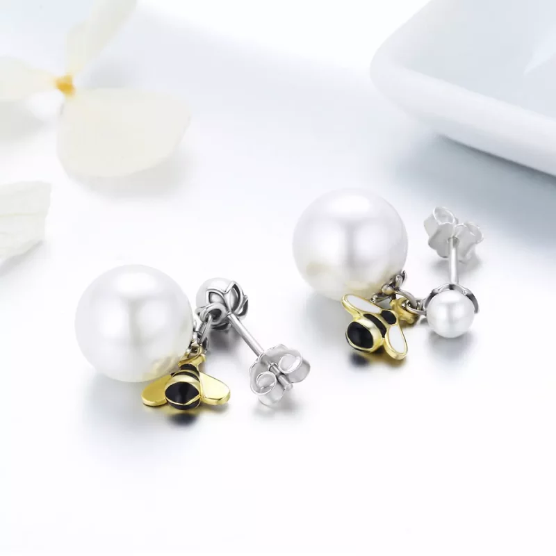 (imagen para) Estilo Pandora Pendientes de Abeja y Perla para Mujer - SCE232 - Ver 7