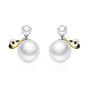 Estilo Pandora Pendientes de Abeja y Perla para Mujer - SCE232 (imagen para) Estilo Pandora Pendientes de Abeja y Perla para Mujer - SCE232