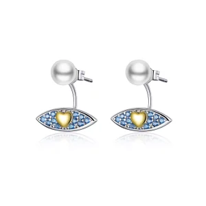 (imagen para) Estilo Pandora Pendientes de Botón con Ojo de Diablo - SCE822