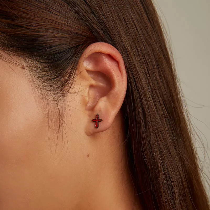 (imagen para) Estilo Pandora Pendientes de Botón Cruz Oscuros - SCE1327 - Ver 5