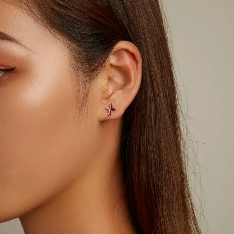 (imagen para) Estilo Pandora Pendientes de Botón Cruz Oscuros - SCE1327 - Ver 7