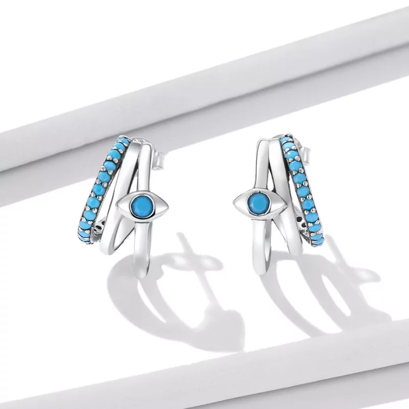 (imagen para) Estilo Pandora Pendientes de Botón de Círculo con Ojo de Diablo - BSE571 - Ver 2