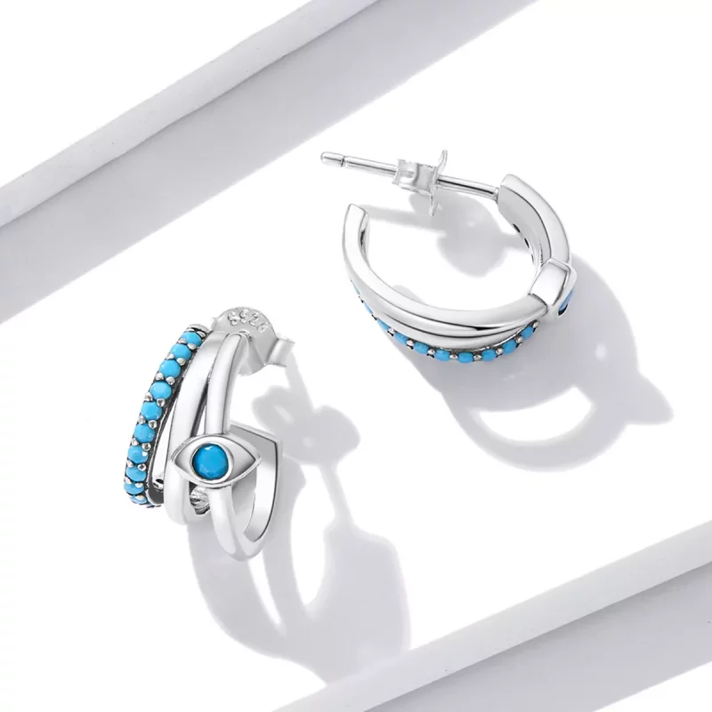 (imagen para) Estilo Pandora Pendientes de Botón de Círculo con Ojo de Diablo - BSE571 - Ver 3