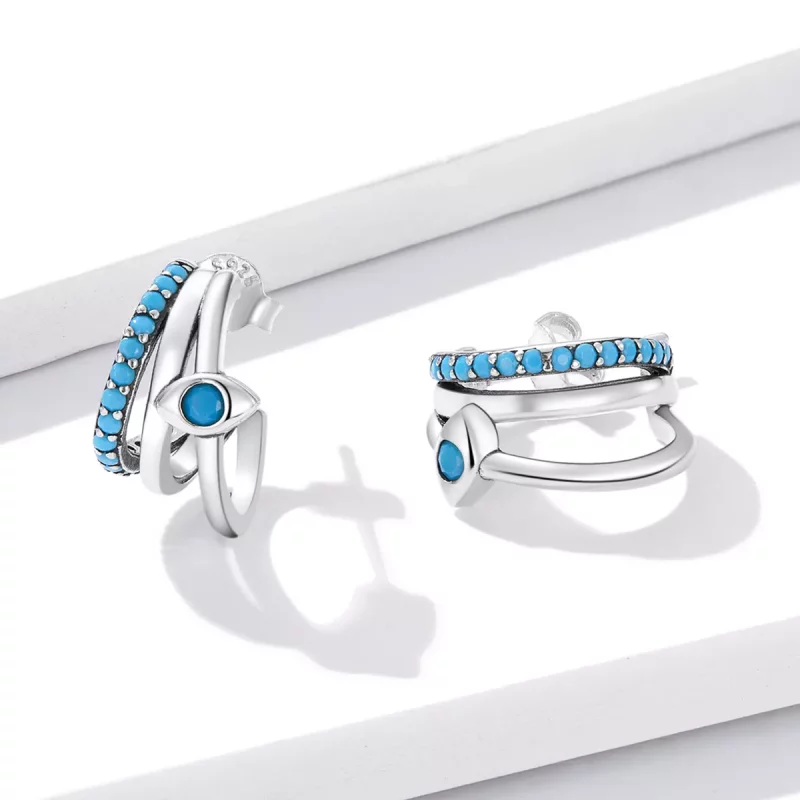 (imagen para) Estilo Pandora Pendientes de Botón de Círculo con Ojo de Diablo - BSE571 - Ver 4