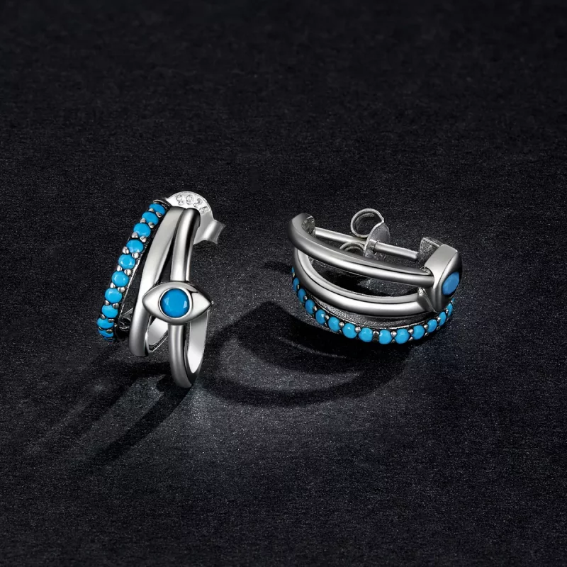(imagen para) Estilo Pandora Pendientes de Botón de Círculo con Ojo de Diablo - BSE571 - Ver 5