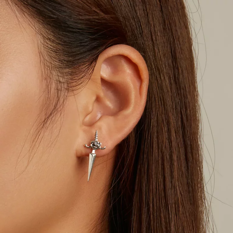 (imagen para) Estilo Pandora Pendientes de Estudio de Daga de Rosa - SCE1349 - Ver 5