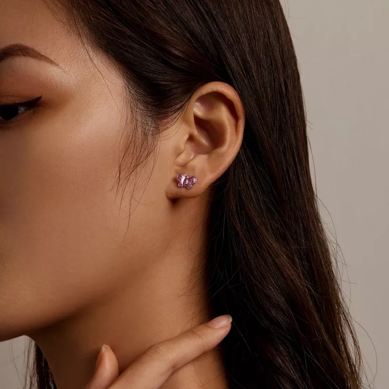 (imagen para) Estilo Pandora Pendientes de Mariposa Rosa - SCE1344 - Ver 5