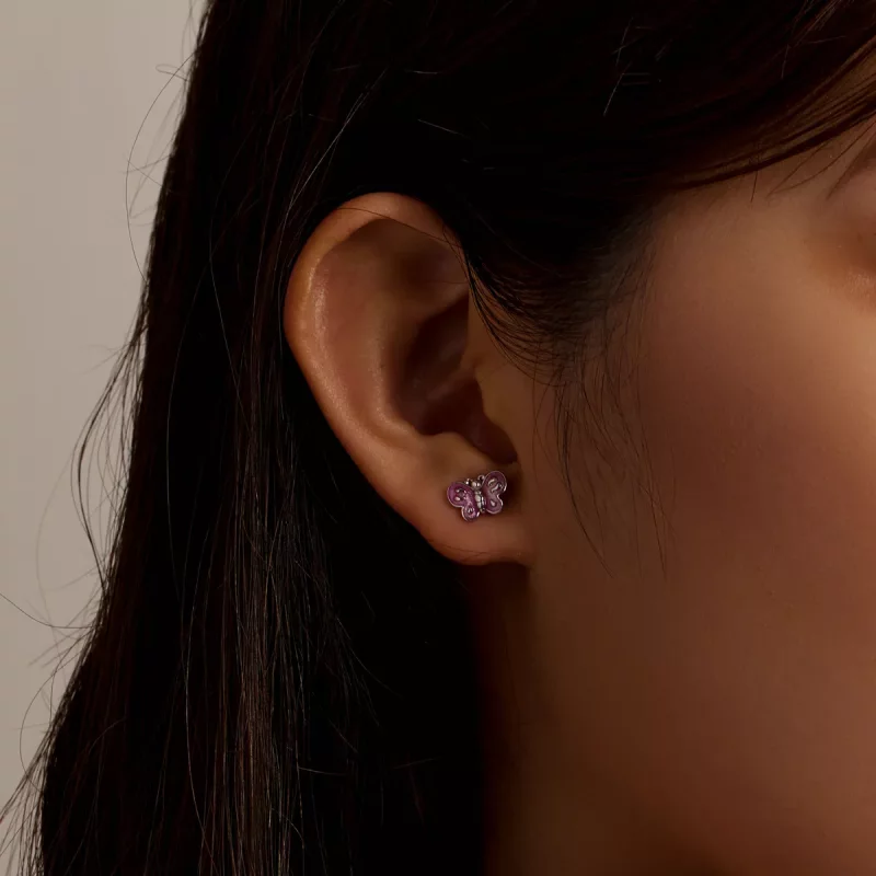 (imagen para) Estilo Pandora Pendientes de Mariposa Rosa - SCE1344 - Ver 7