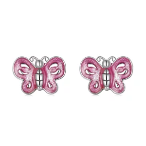 (imagen para) Estilo Pandora Pendientes de Mariposa Rosa - SCE1344