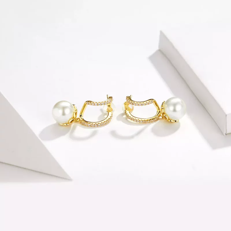 (imagen para) Estilo Pandora Pendientes de Perlas Suaves - BSE151 - Ver 3