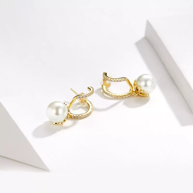 (imagen para) Estilo Pandora Pendientes de Perlas Suaves - BSE151 - Ver 4