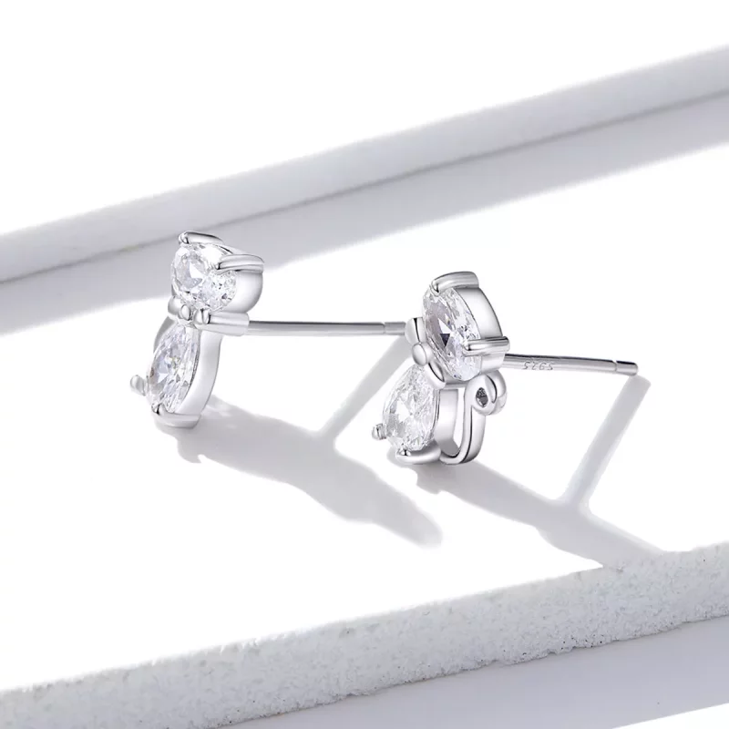 (imagen para) Estilo Pandora Pendientes de Tachuela de Gato con Cuatro Piedras en las Esquinas - Ver 2