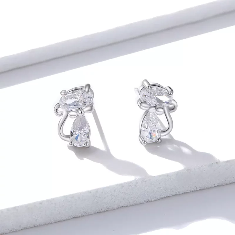 (imagen para) Estilo Pandora Pendientes de Tachuela de Gato con Cuatro Piedras en las Esquinas - Ver 3