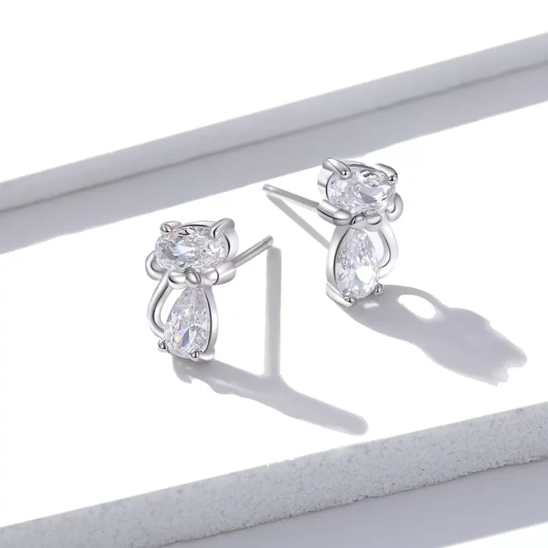 (imagen para) Estilo Pandora Pendientes de Tachuela de Gato con Cuatro Piedras en las Esquinas - Ver 4