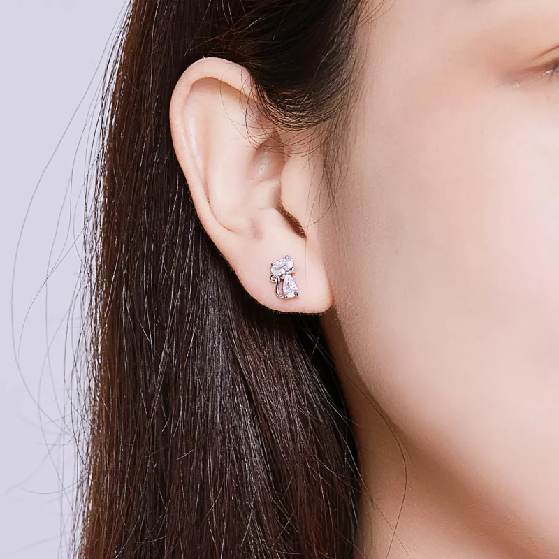(imagen para) Estilo Pandora Pendientes de Tachuela de Gato con Cuatro Piedras en las Esquinas - Ver 6