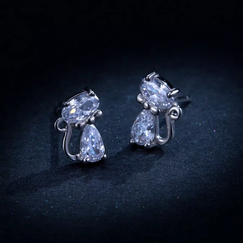 (imagen para) Estilo Pandora Pendientes de Tachuela de Gato con Cuatro Piedras en las Esquinas - Ver 8