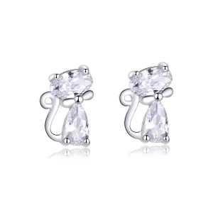 (imagen para) Estilo Pandora Pendientes de Tachuela de Gato con Cuatro Piedras en las Esquinas - BSE206