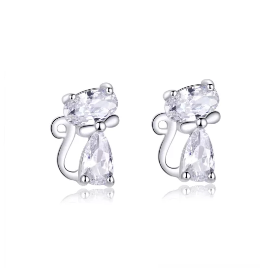 (imagen para) Estilo Pandora Pendientes de Tachuela de Gato con Cuatro Piedras en las Esquinas - BSE206