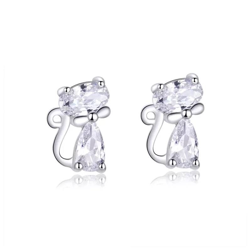 (imagen para) Estilo Pandora Pendientes de Tachuela de Gato con Cuatro Piedras en las Esquinas - BSE206