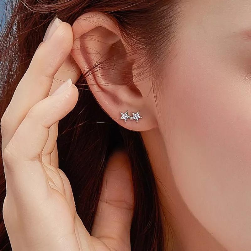 (imagen para) Estilo Pandora Serie Estrella - Pendientes de Estrella de Meteorito - BSE087 - Ver 8