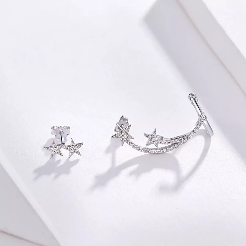 (imagen para) Estilo Pandora Serie Estrella - Pendientes de Estrella de Meteorito - BSE087 - Ver 9