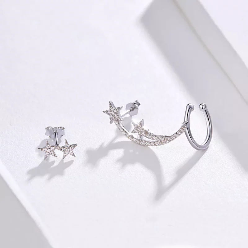 (imagen para) Estilo Pandora Serie Estrella - Pendientes de Estrella de Meteorito - BSE087 - Ver 10