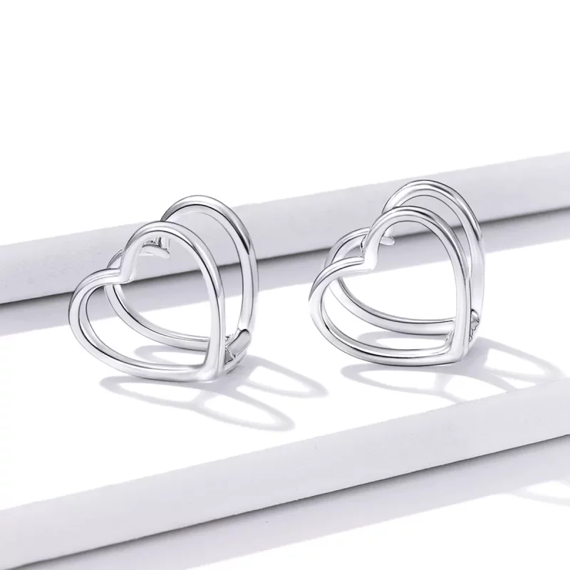 (imagen para) Estilo Pandora Simple - Pendientes de Botón de Doble Corazón - BSE501 - Ver 2