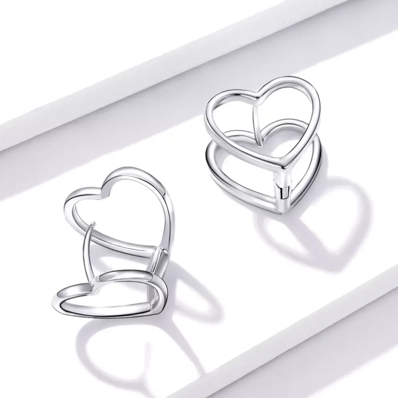 (imagen para) Estilo Pandora Simple - Pendientes de Botón de Doble Corazón - BSE501 - Ver 3
