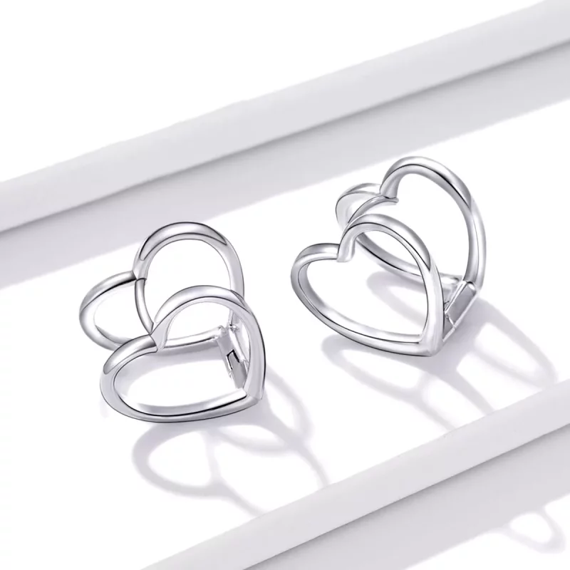 (imagen para) Estilo Pandora Simple - Pendientes de Botón de Doble Corazón - BSE501 - Ver 4