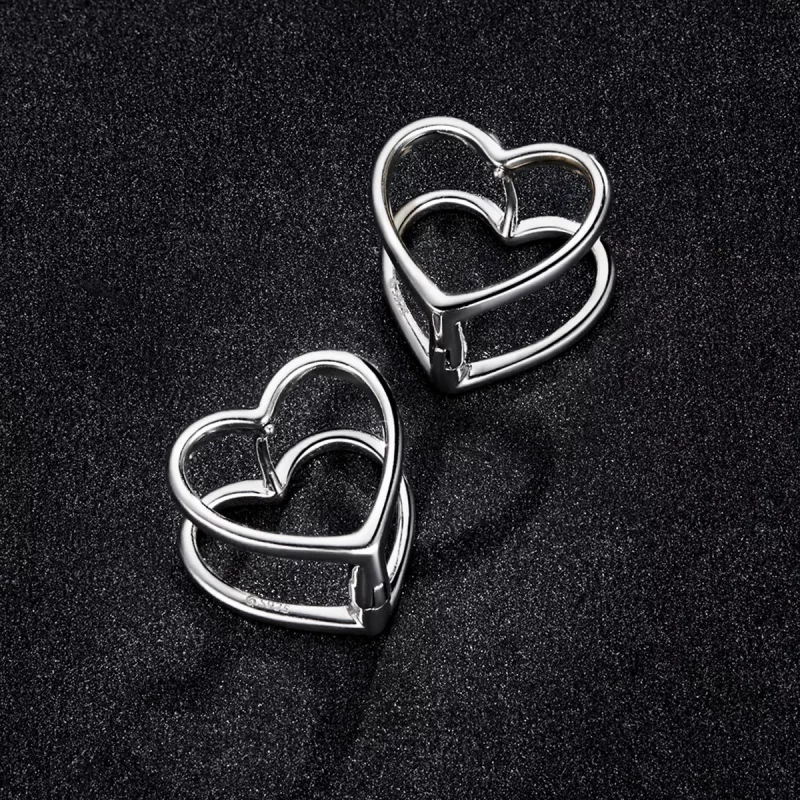 (imagen para) Estilo Pandora Simple - Pendientes de Botón de Doble Corazón - BSE501 - Ver 5
