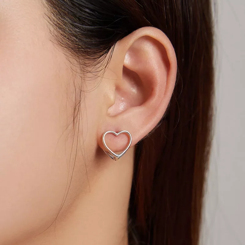 (imagen para) Estilo Pandora Simple - Pendientes de Botón de Doble Corazón - BSE501 - Ver 6
