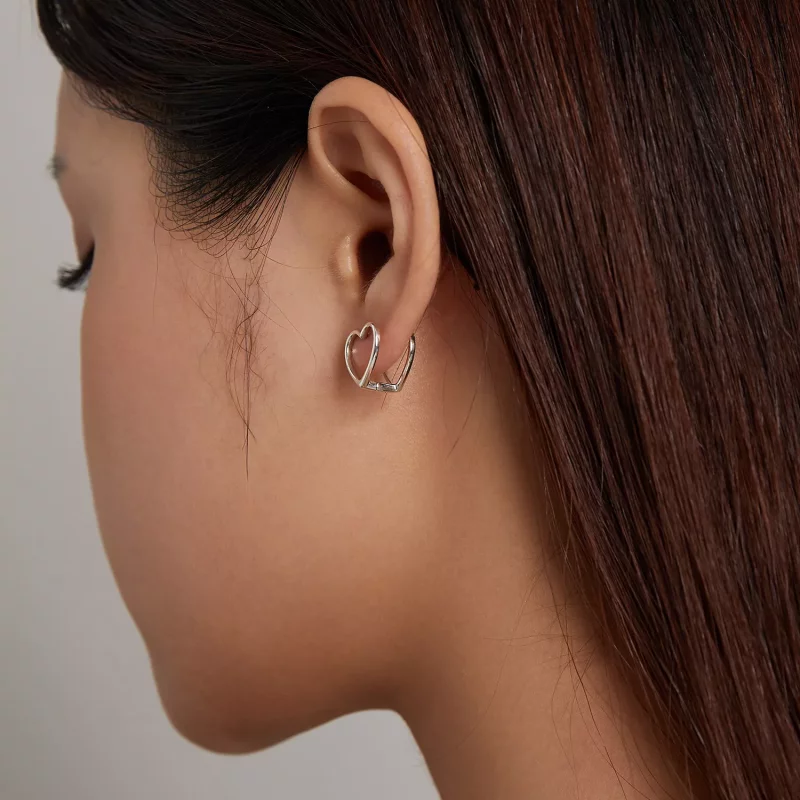 (imagen para) Estilo Pandora Simple - Pendientes de Botón de Doble Corazón - BSE501 - Ver 7