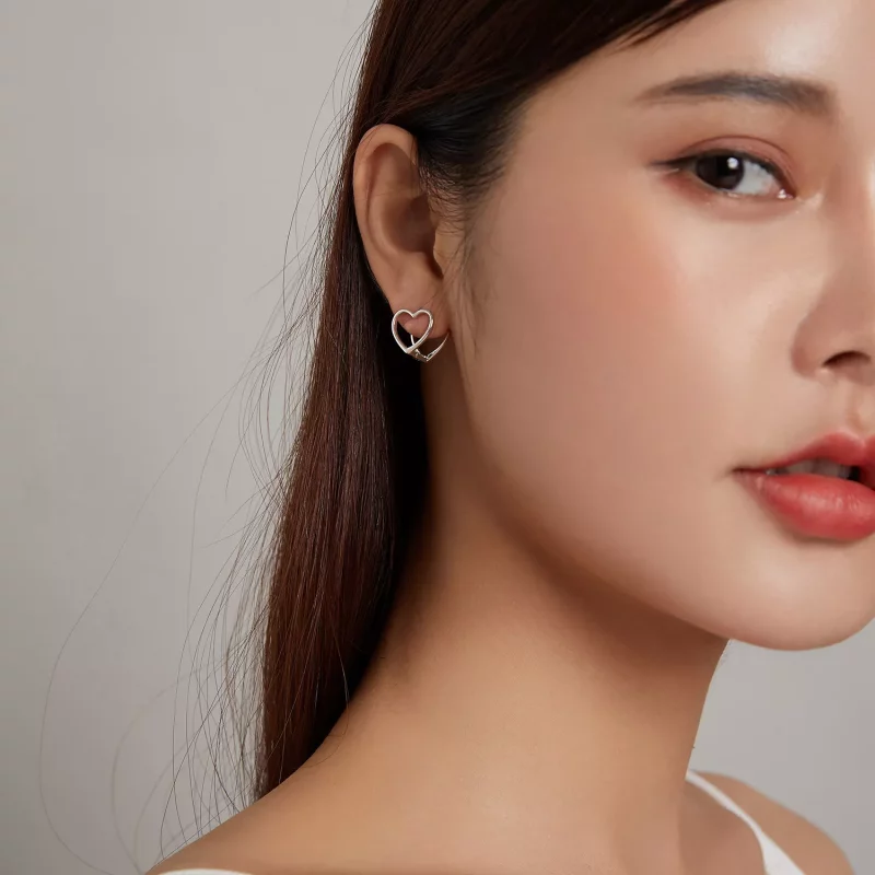 (imagen para) Estilo Pandora Simple - Pendientes de Botón de Doble Corazón - BSE501 - Ver 8