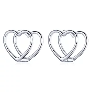 Estilo Pandora Simple - Pendientes de Botón de Doble Corazón - BSE501 (imagen para) Estilo Pandora Simple - Pendientes de Botón de Doble Corazón - BSE501