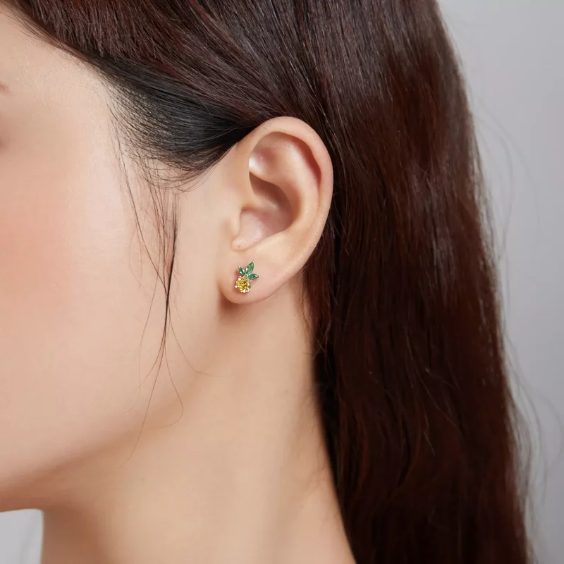 (imagen para) Estilo Pandora Verano Dulce - Pendientes de Piña - BSE490 - Ver 3