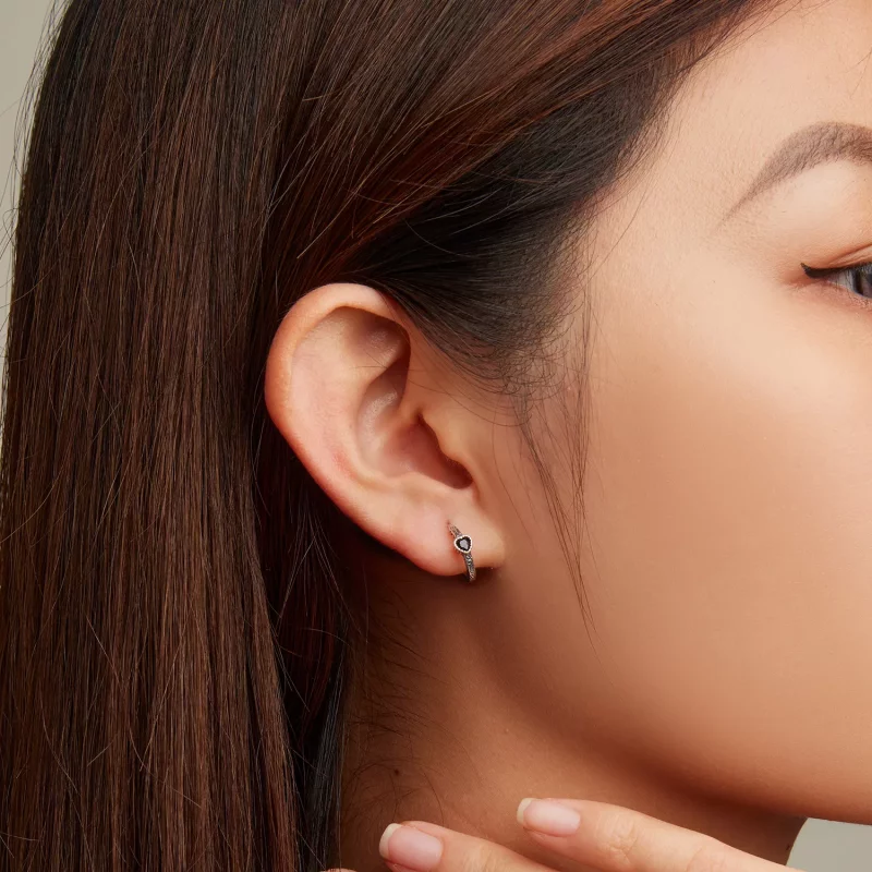 (imagen para) Estilo Pandora Vintage Pendientes de Tachuelas de Circonita Negra - SCE1520 - Ver 5