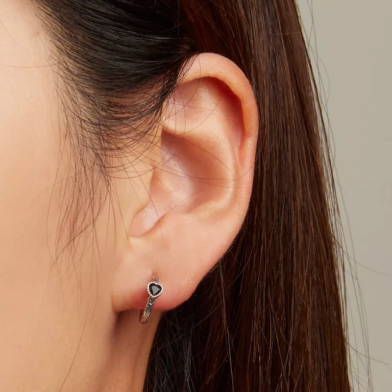 (imagen para) Estilo Pandora Vintage Pendientes de Tachuelas de Circonita Negra - SCE1520 - Ver 6