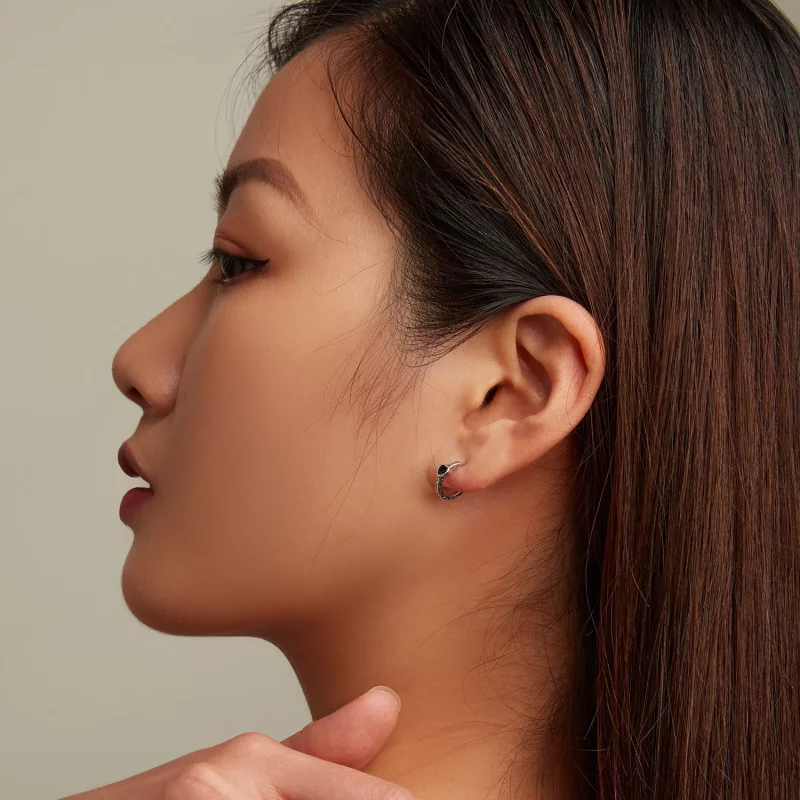 (imagen para) Estilo Pandora Vintage Pendientes de Tachuelas de Circonita Negra - SCE1520 - Ver 7