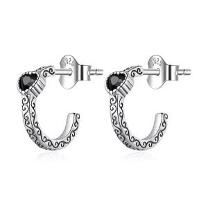 (imagen para) Estilo Pandora Vintage Pendientes de Tachuelas de Circonita Negra - SCE1520