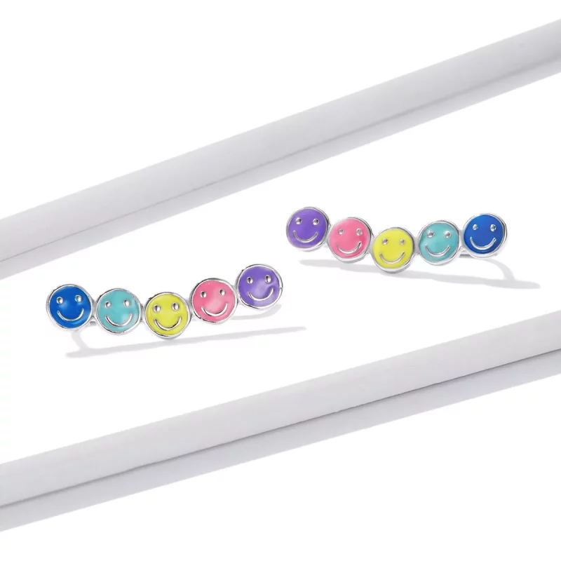 (imagen para) Estos aretes de botón con cara sonriente y estilo Pandora son coloridos - BSE553 - Ver 2