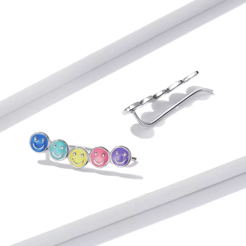 (imagen para) Estos aretes de botón con cara sonriente y estilo Pandora son coloridos - BSE553 - Ver 3