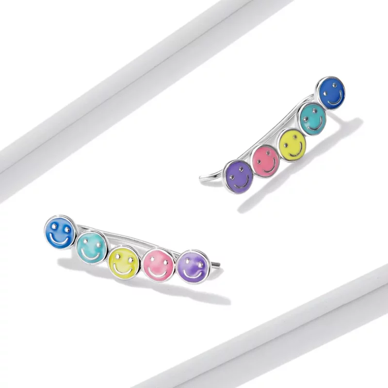 (imagen para) Estos aretes de botón con cara sonriente y estilo Pandora son coloridos - BSE553 - Ver 4