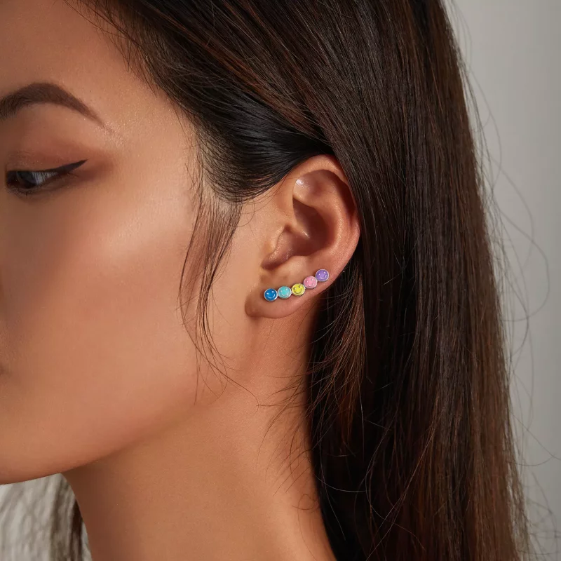 (imagen para) Estos aretes de botón con cara sonriente y estilo Pandora son coloridos - BSE553 - Ver 7