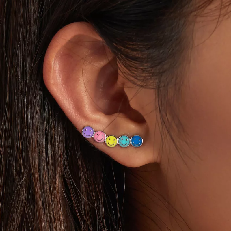 (imagen para) Estos aretes de botón con cara sonriente y estilo Pandora son coloridos - BSE553 - Ver 8