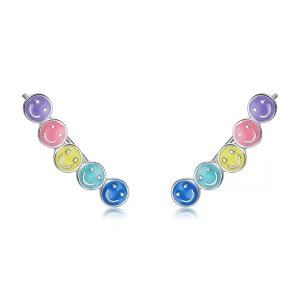 Estos aretes de botón con cara sonriente y estilo Pandora son coloridos - BSE553 (imagen para) Estos aretes de botón con cara sonriente y estilo Pandora son coloridos - BSE553