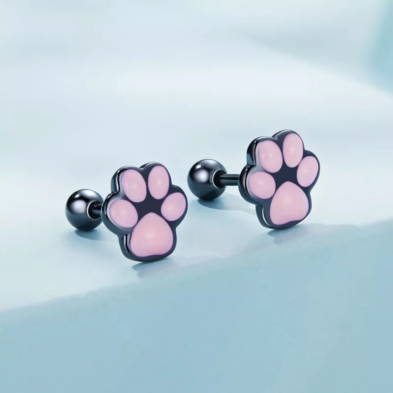 (imagen para) Estos aretes de botón con diseño estilo Pandora y forma de lindas huellas de gat - Ver 2