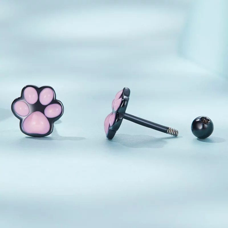 (imagen para) Estos aretes de botón con diseño estilo Pandora y forma de lindas huellas de gat - Ver 3