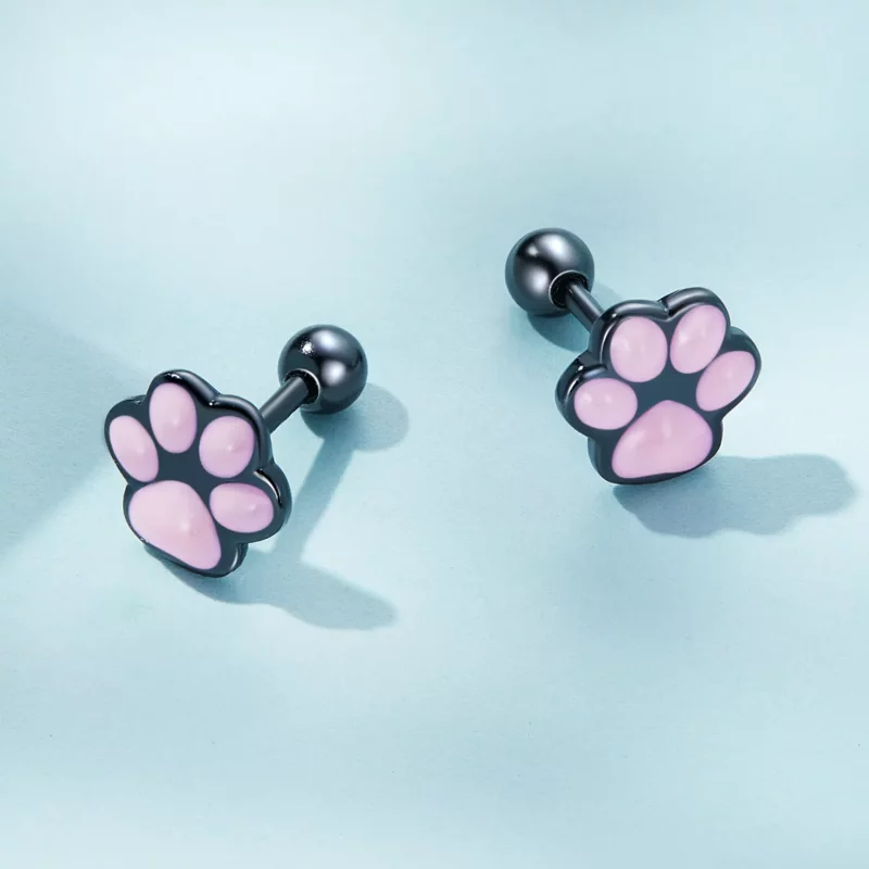 (imagen para) Estos aretes de botón con diseño estilo Pandora y forma de lindas huellas de gat - Ver 4