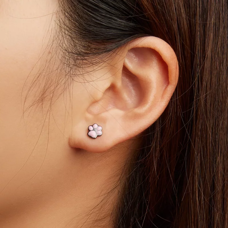 (imagen para) Estos aretes de botón con diseño estilo Pandora y forma de lindas huellas de gat - Ver 6