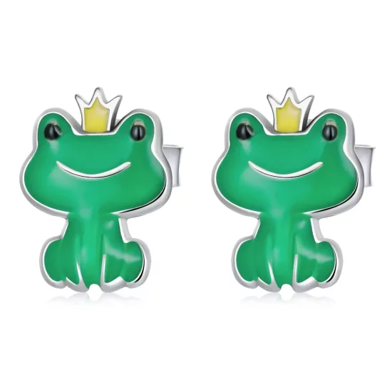 (imagen para) Estos aretes de botón con estilo Pandora presentan unos divertidos y pequeños sapos - SCE1380